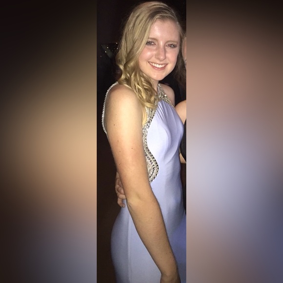 Ed Young Light Blue Formal Dress Beaded Sheer Back High Neck Lined Small - Picture 2 of 5